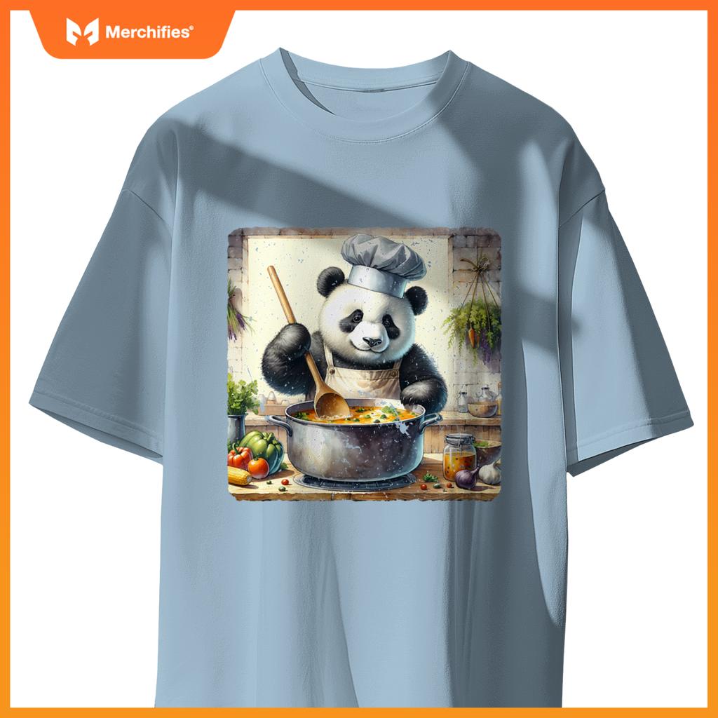 Panda Cooking Soup In A Rural Kitchen Herbs Vegetables Chef T-Shirt