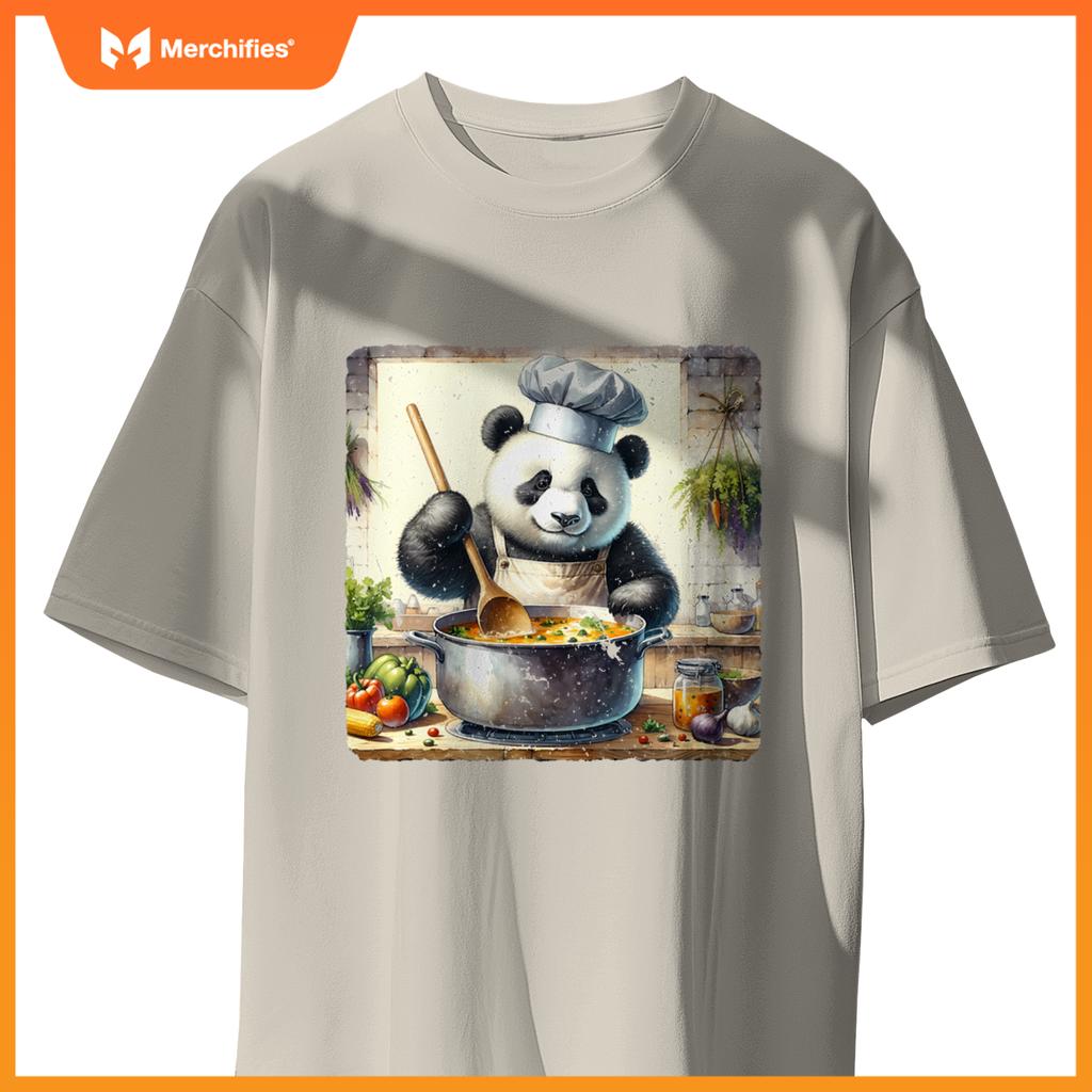 Panda Cooking Soup In A Rural Kitchen Herbs Vegetables Chef T-Shirt