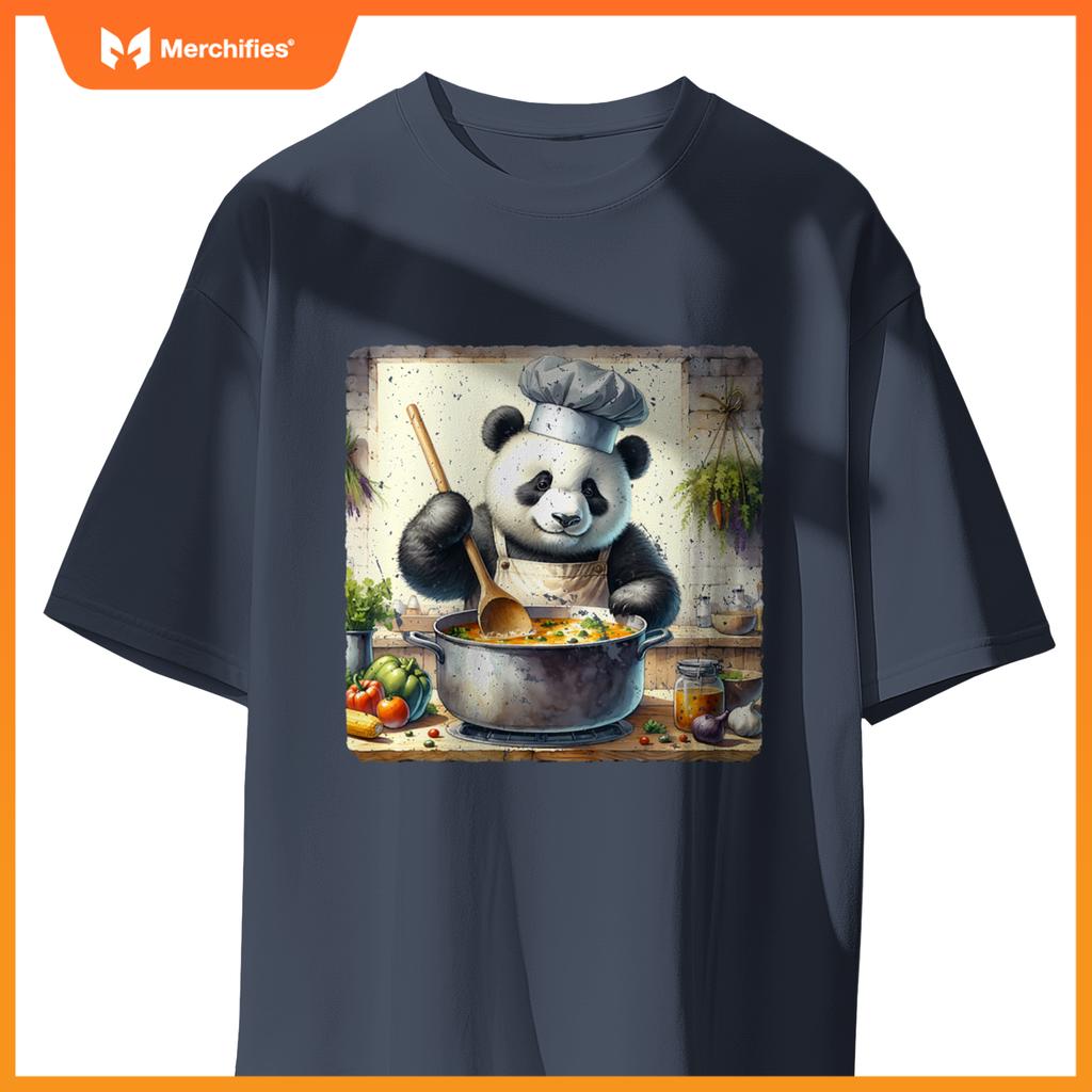 Panda Cooking Soup In A Rural Kitchen Herbs Vegetables Chef T-Shirt