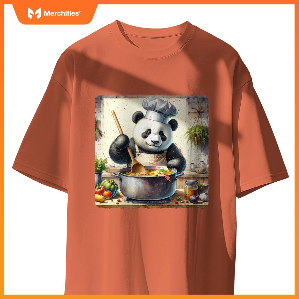 Panda Cooking Soup In A Rural Kitchen Herbs Vegetables Chef T-Shirt