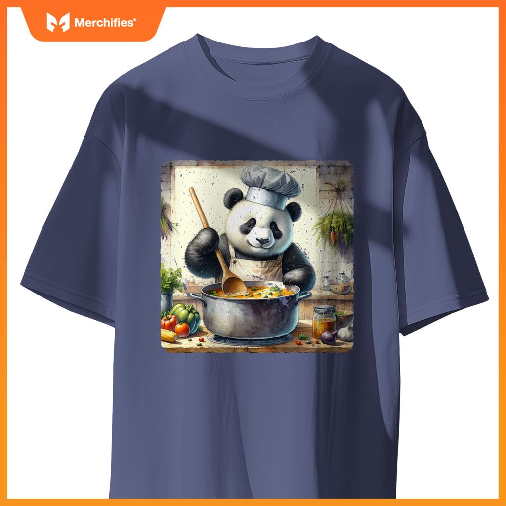 Panda Cooking Soup In A Rural Kitchen Herbs Vegetables Chef T-Shirt