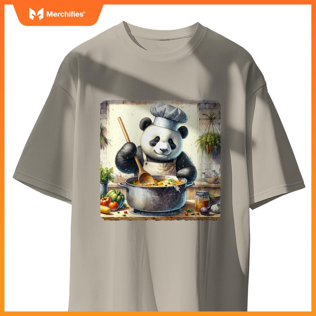 Panda Cooking Soup In A Rural Kitchen Herbs Vegetables Chef T-Shirt