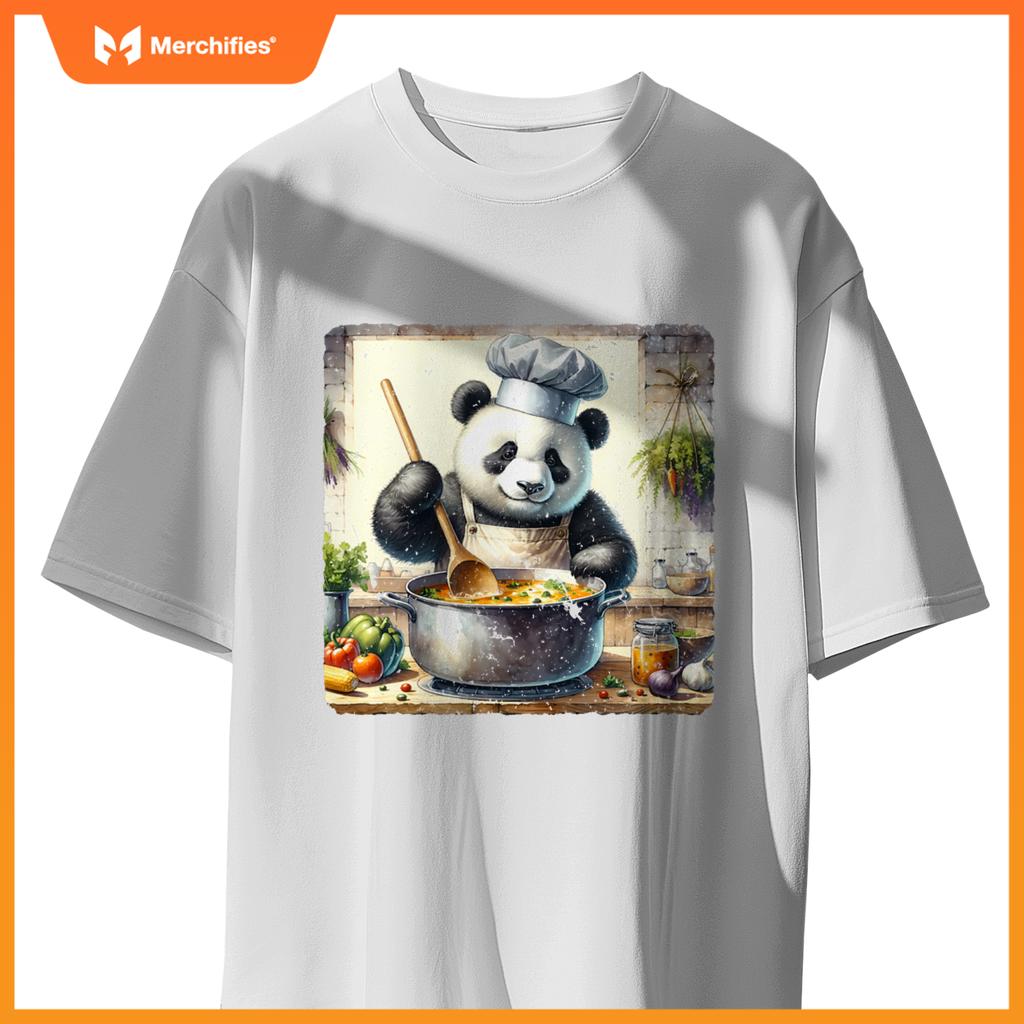 Panda Cooking Soup In A Rural Kitchen Herbs Vegetables Chef T-Shirt