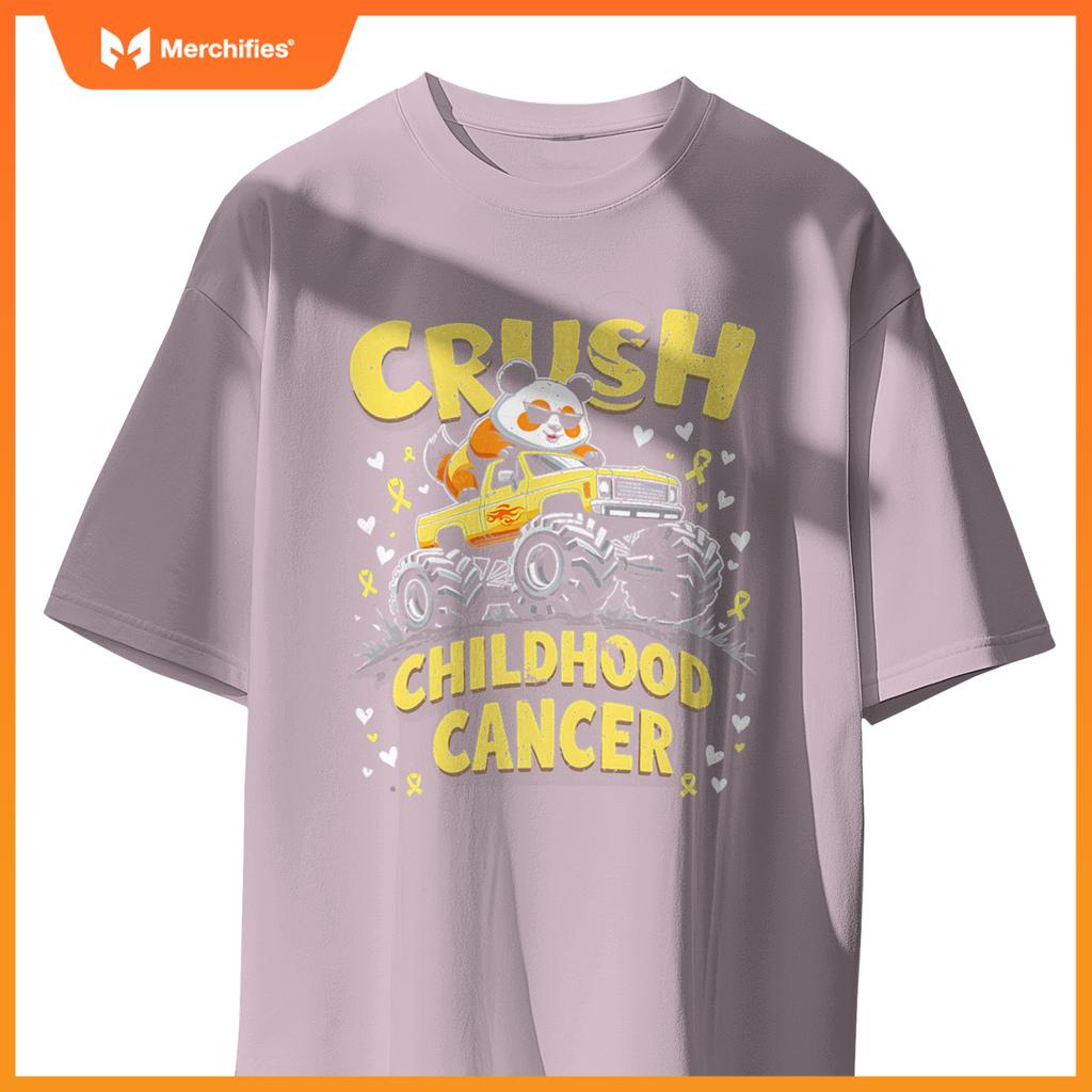 Panda Crush Childhood Cancer Monster Truck Panda Boys Girls T-Shirt