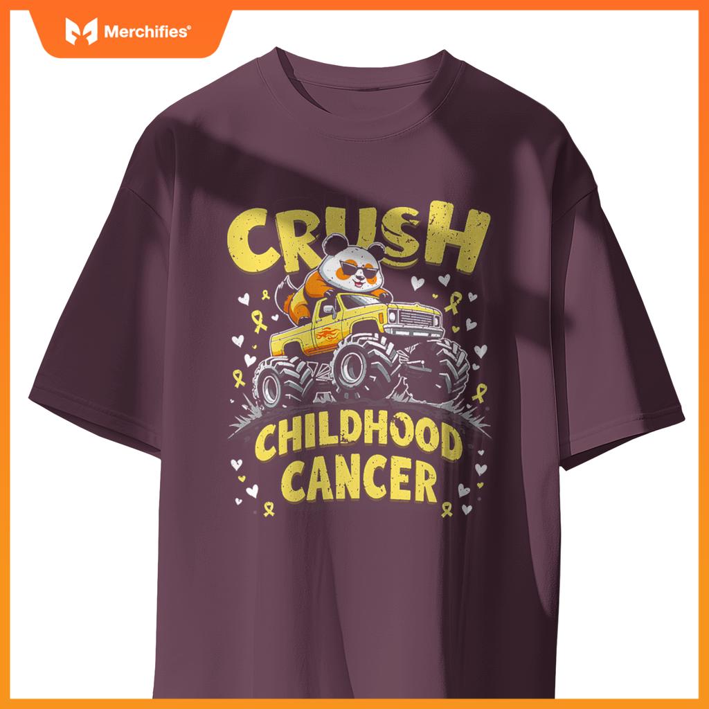 Panda Crush Childhood Cancer Monster Truck Panda Boys Girls T-Shirt