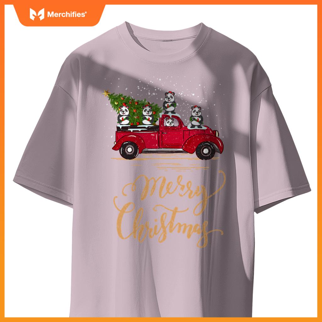 Panda Driving Christmas Tree Truck Panda Christmas T-Shirt