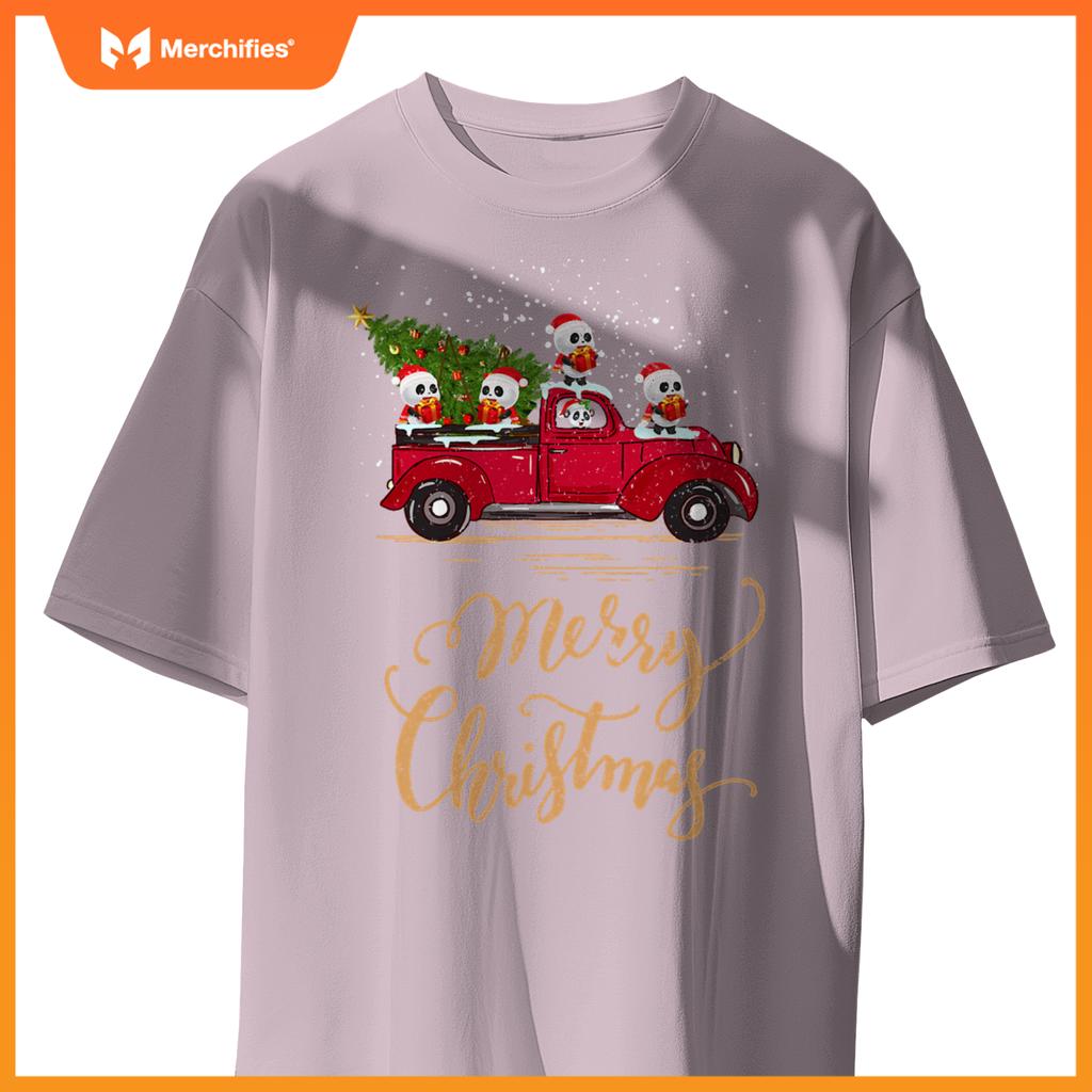 Panda Driving Christmas Tree Truck Panda Christmas T-Shirt