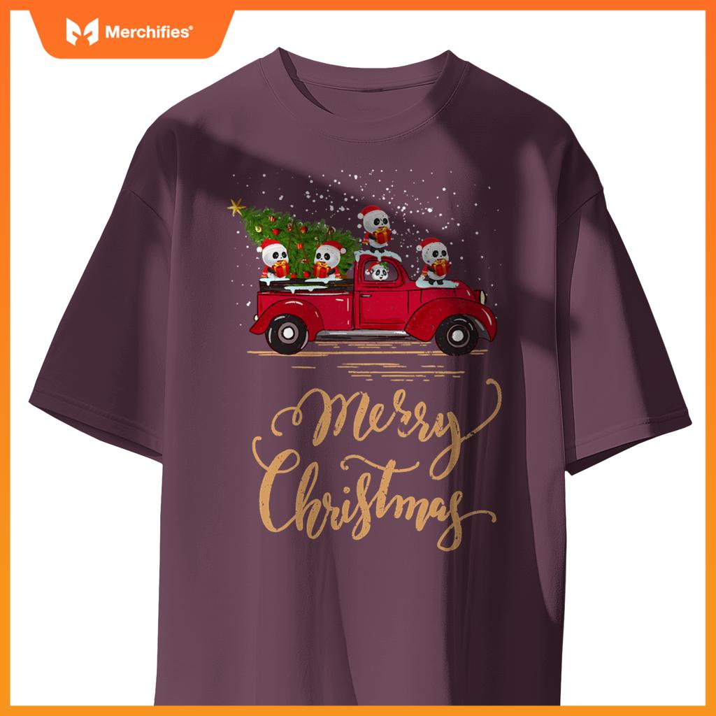 Panda Driving Christmas Tree Truck Panda Christmas T-Shirt