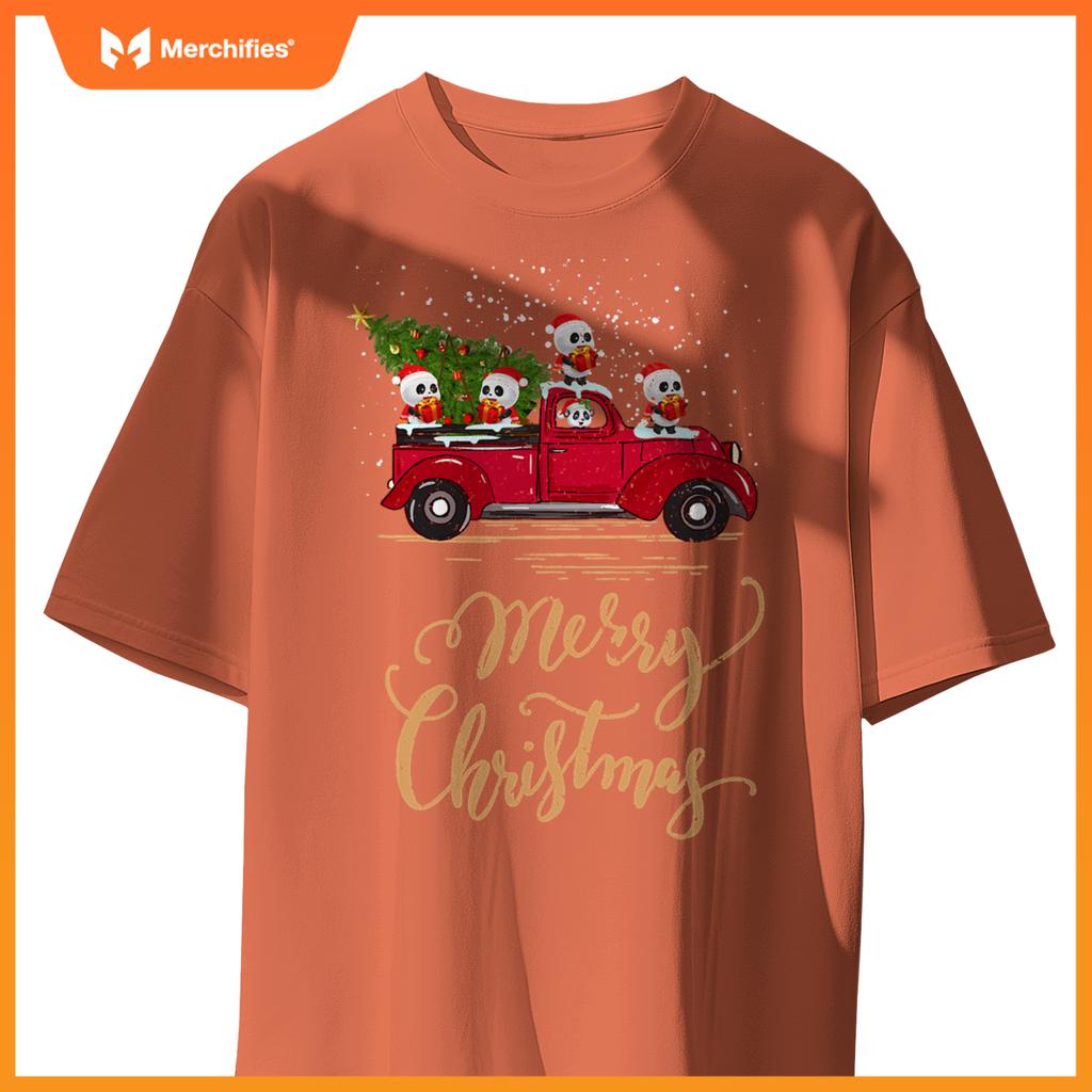 Panda Driving Christmas Tree Truck Panda Christmas T-Shirt