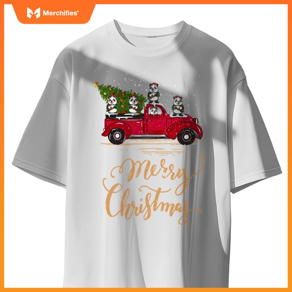 Panda Driving Christmas Tree Truck Panda Christmas T-Shirt