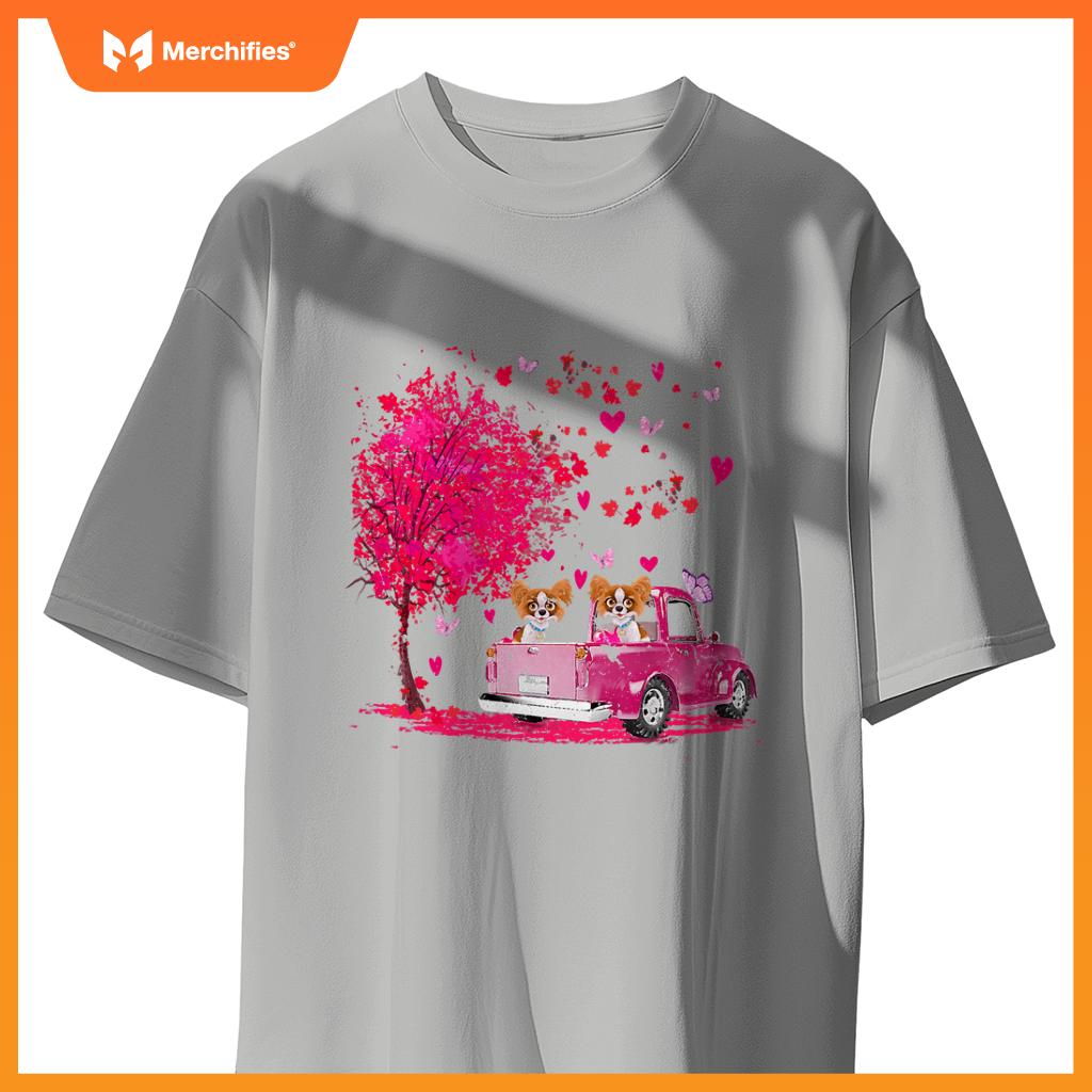 Papillon Couple Truck Happy Valentines Day S T-Shirt
