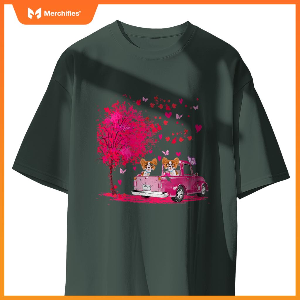 Papillon Couple Truck Happy Valentines Day S T-Shirt