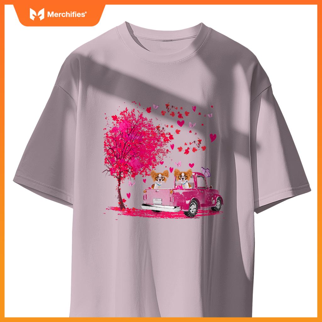 Papillon Couple Truck Happy Valentines Day S T-Shirt