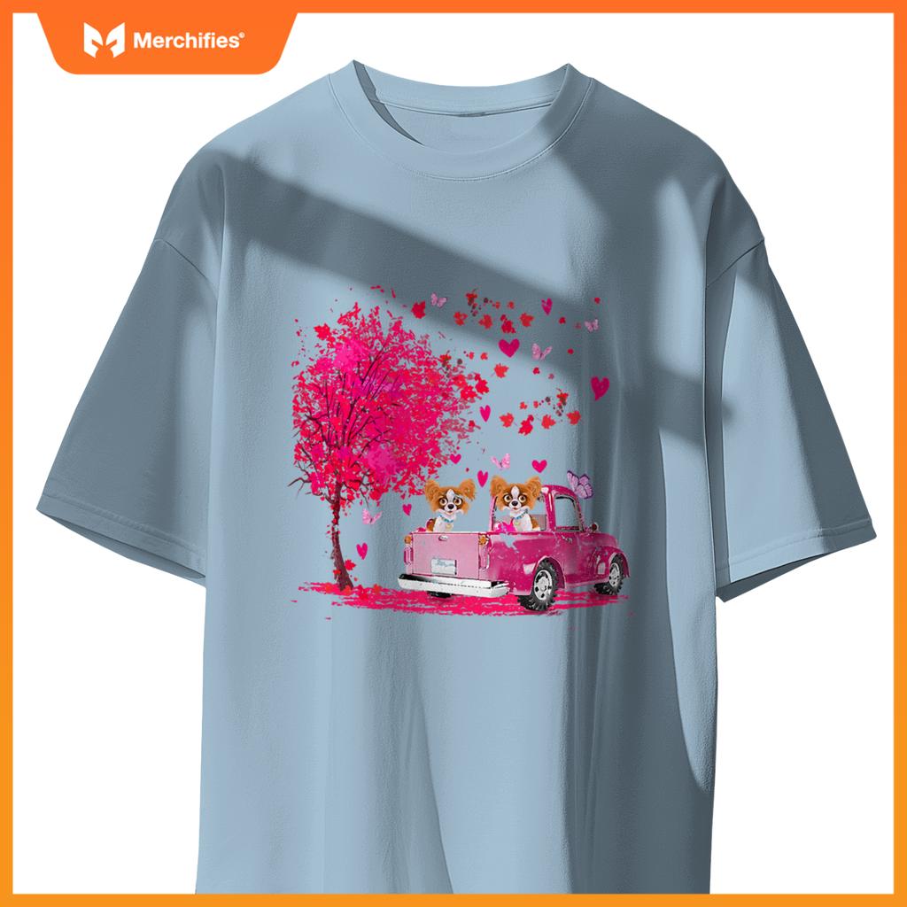 Papillon Couple Truck Happy Valentines Day S T-Shirt