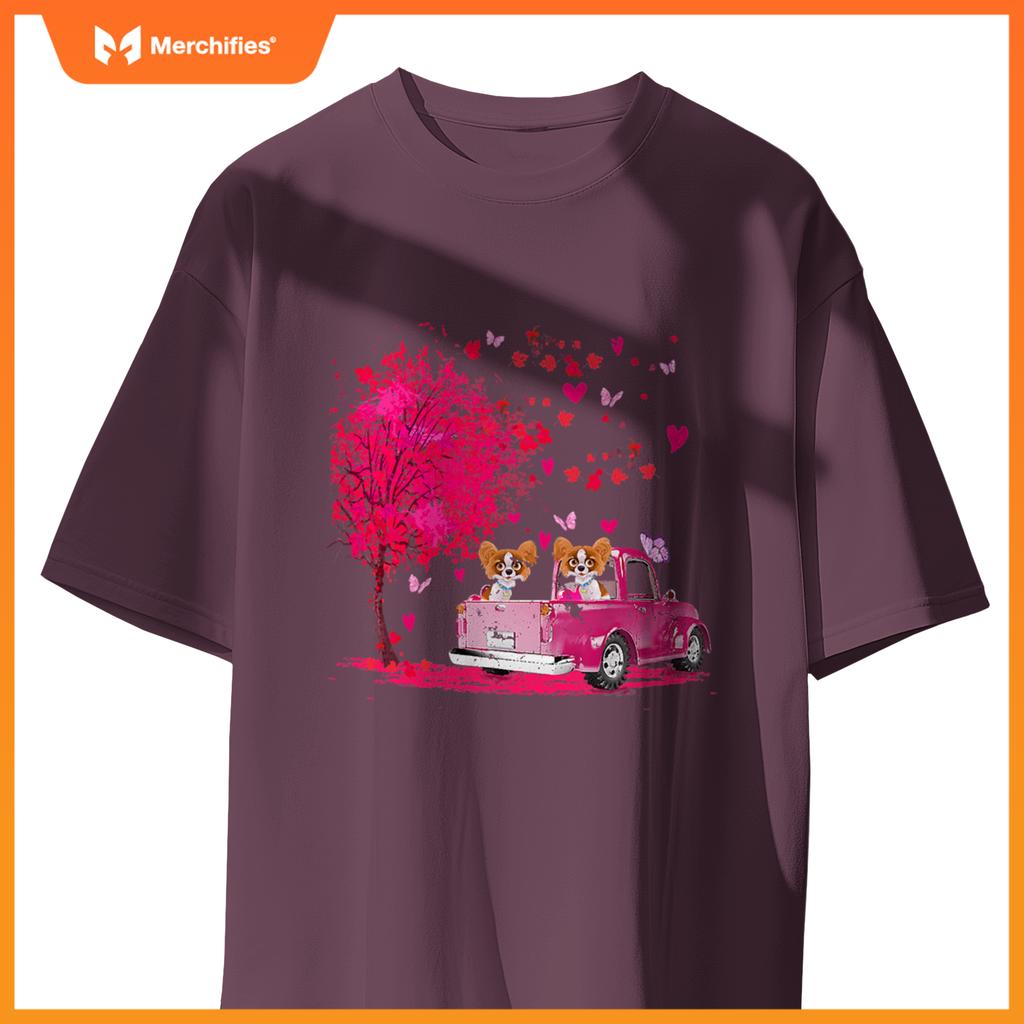 Papillon Couple Truck Happy Valentines Day S T-Shirt