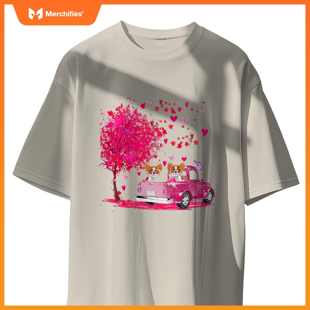 Papillon Couple Truck Happy Valentines Day S T-Shirt