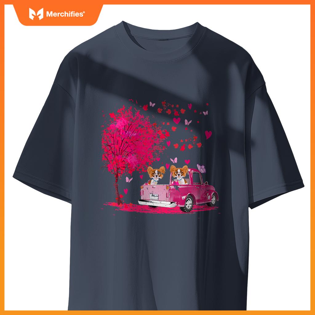 Papillon Couple Truck Happy Valentines Day S T-Shirt