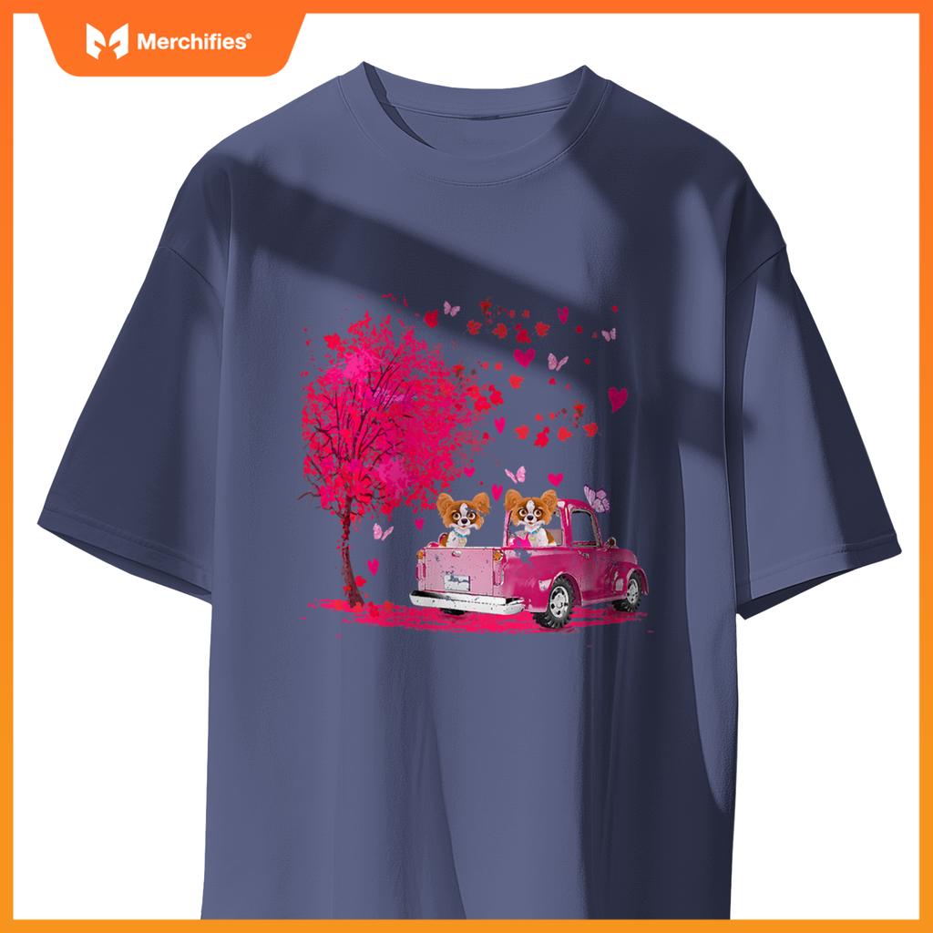 Papillon Couple Truck Happy Valentines Day S T-Shirt