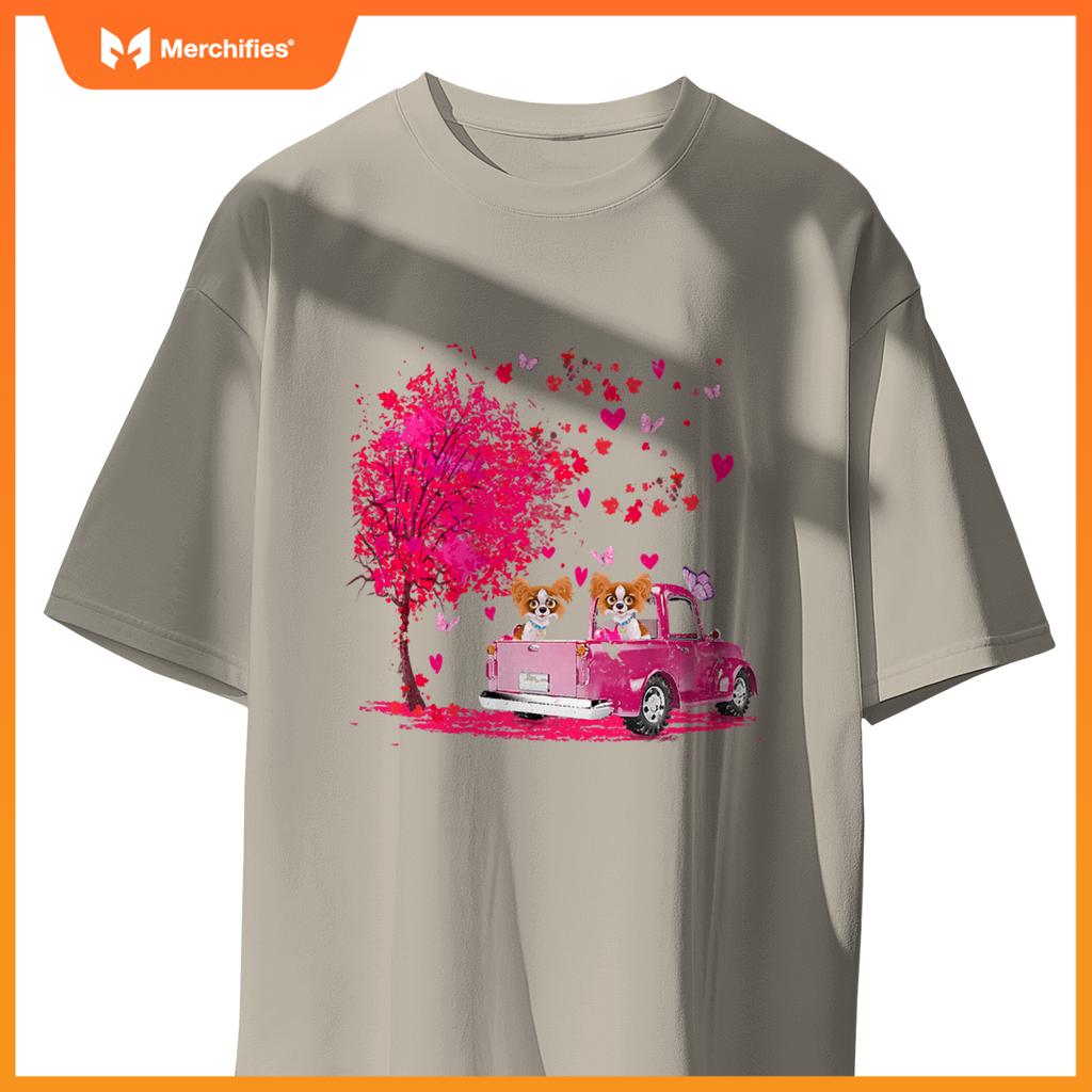 Papillon Couple Truck Happy Valentines Day S T-Shirt