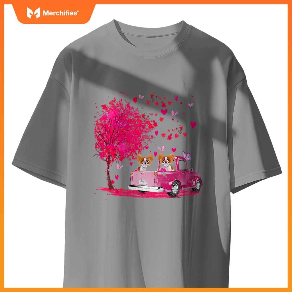 Papillon Couple Truck Happy Valentines Day S T-Shirt
