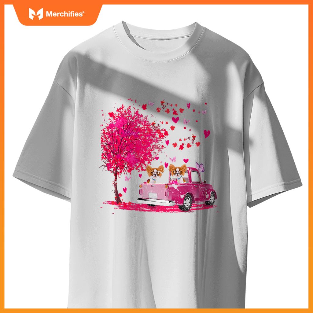 Papillon Couple Truck Happy Valentines Day S T-Shirt
