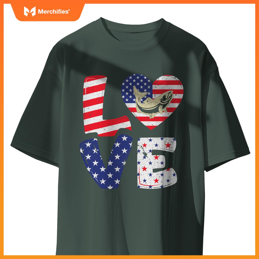 Patriotic american flag  salmon 4th of july T-Shirt