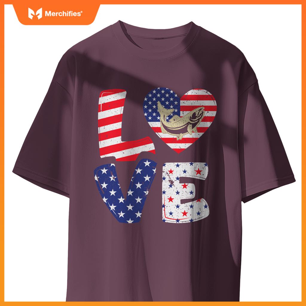 Patriotic american flag  salmon 4th of july T-Shirt