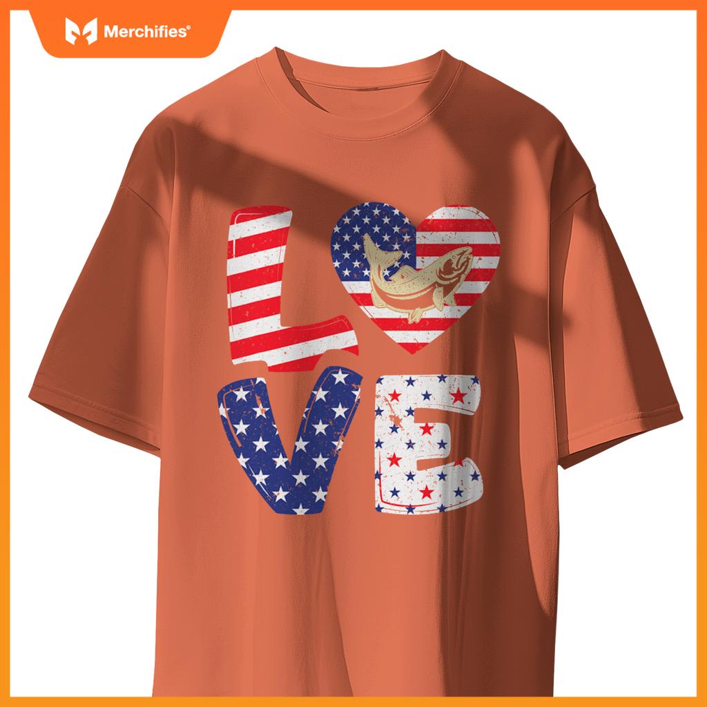 Patriotic american flag  salmon 4th of july T-Shirt