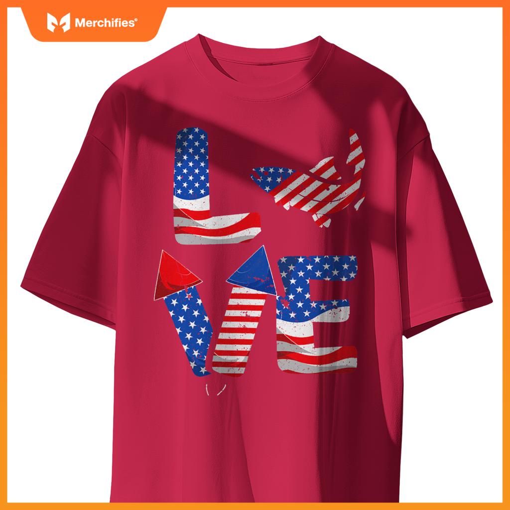 Patriotic american flag salmon 4th of july firework T-Shirt