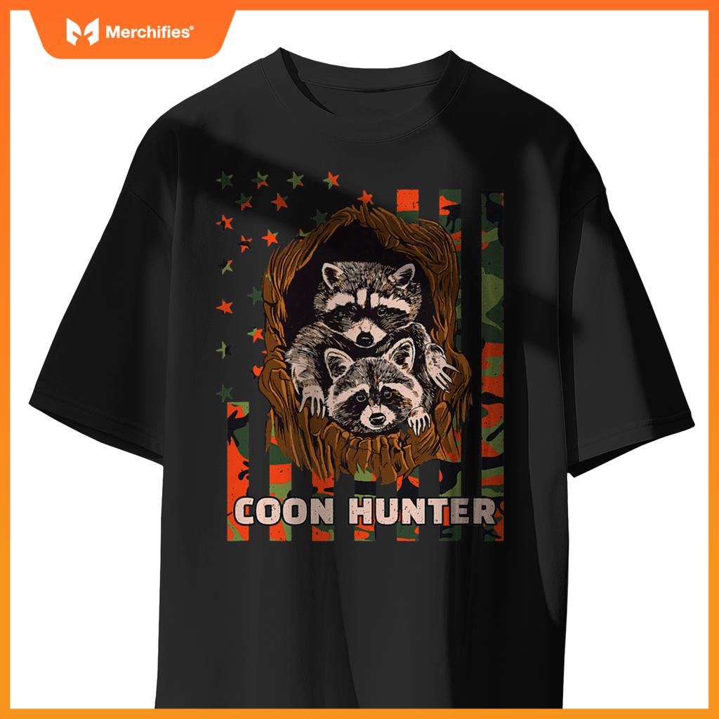 Patriotic coon hunter raccoon american flag T-Shirt