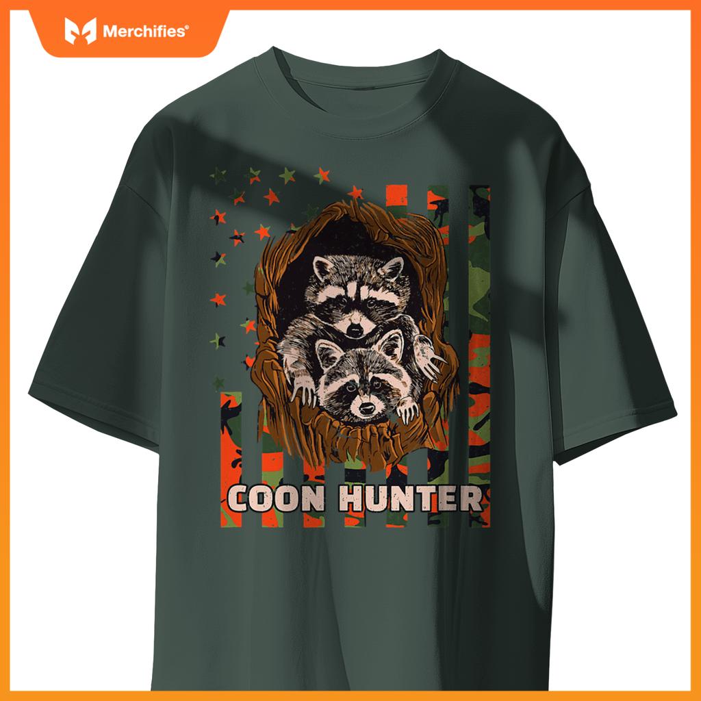 Patriotic coon hunter raccoon american flag T-Shirt