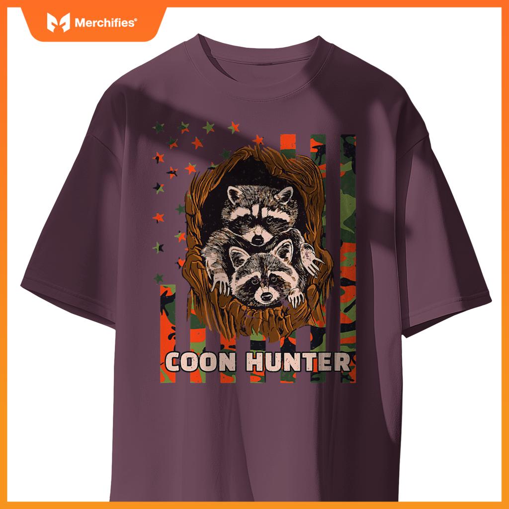 Patriotic coon hunter raccoon american flag T-Shirt