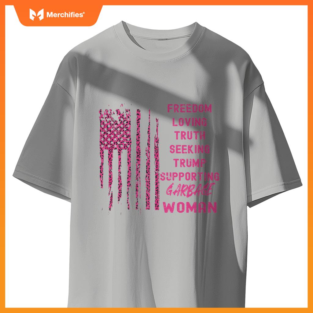 Patriotic garbage women  trump pink leopard american flag T-Shirt