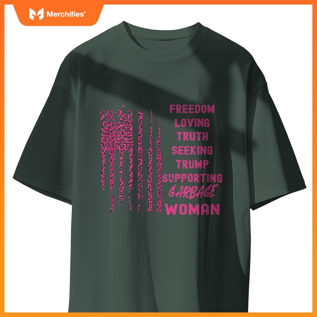 Patriotic garbage women  trump pink leopard american flag T-Shirt