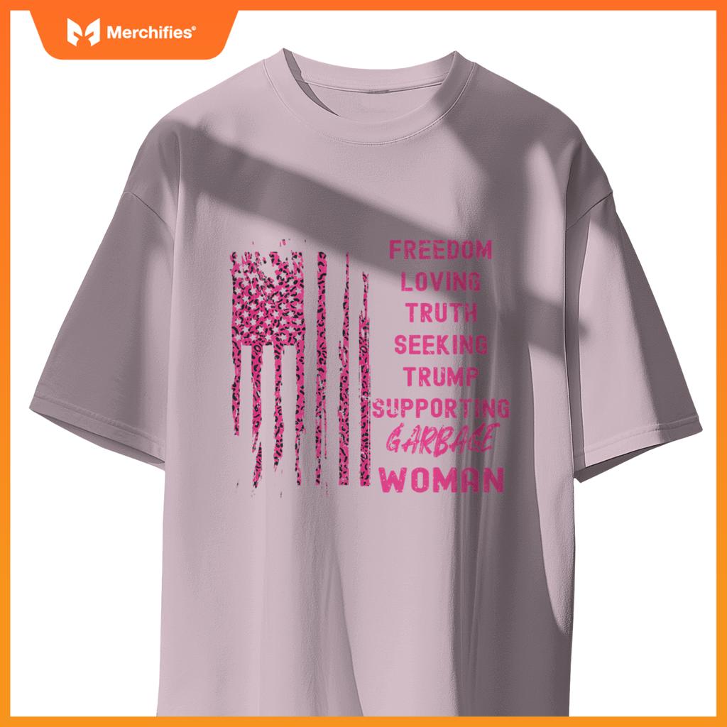 Patriotic garbage women  trump pink leopard american flag T-Shirt