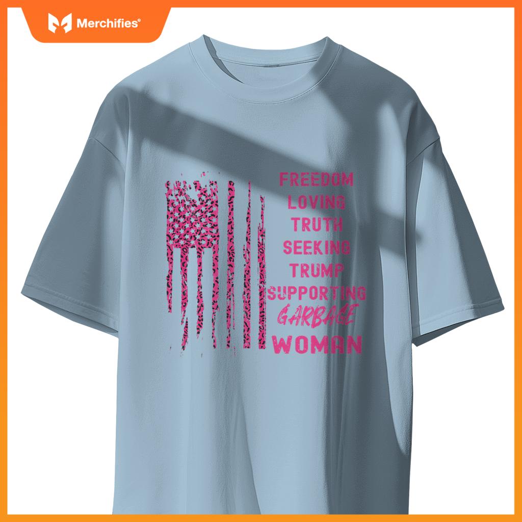 Patriotic garbage women  trump pink leopard american flag T-Shirt