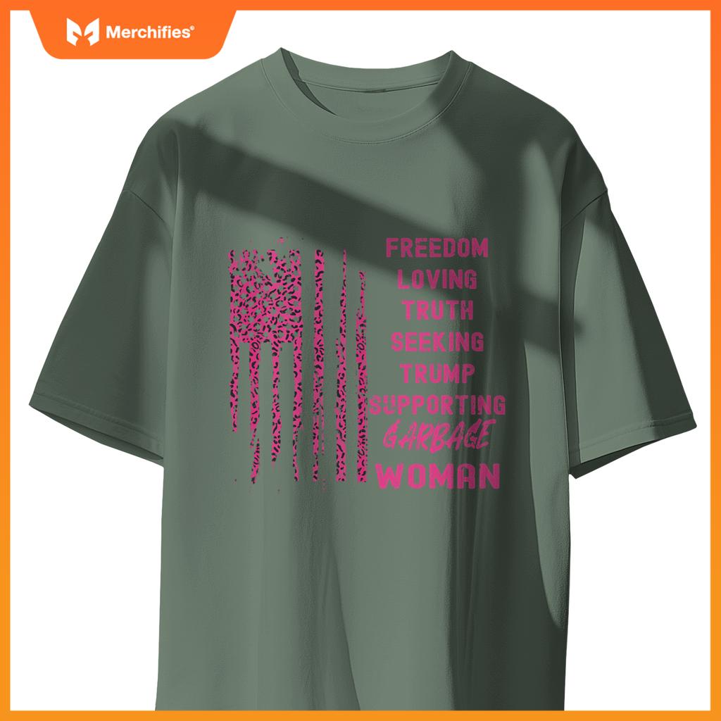 Patriotic garbage women  trump pink leopard american flag T-Shirt