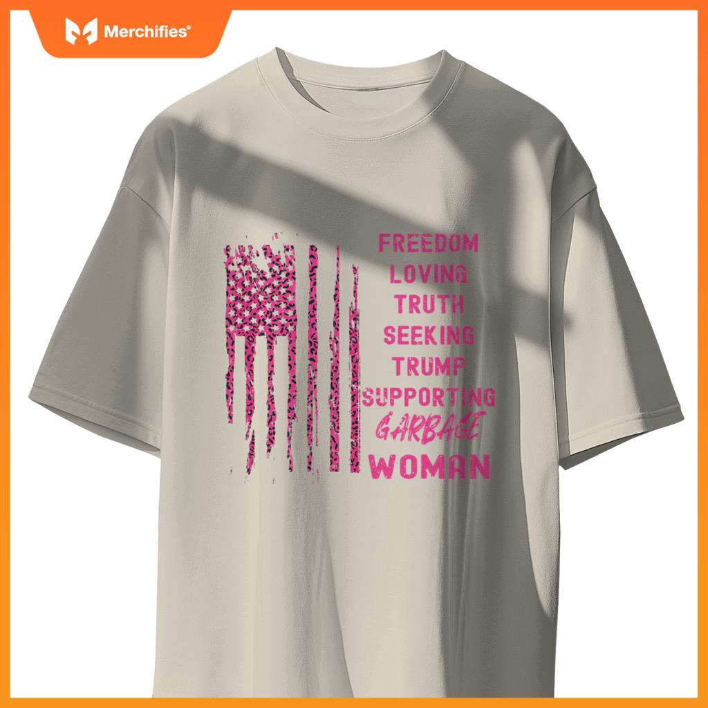 Patriotic garbage women  trump pink leopard american flag T-Shirt