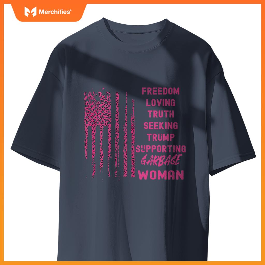 Patriotic garbage women  trump pink leopard american flag T-Shirt