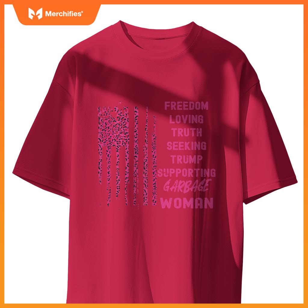 Patriotic garbage women  trump pink leopard american flag T-Shirt