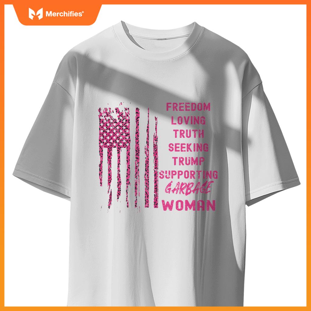Patriotic garbage women  trump pink leopard american flag T-Shirt