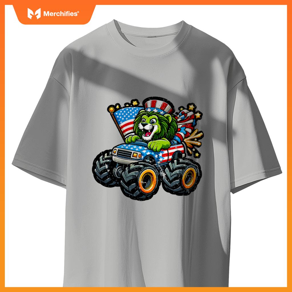 Patriotic Lion 4Th July Monster Truck American T-Shirt