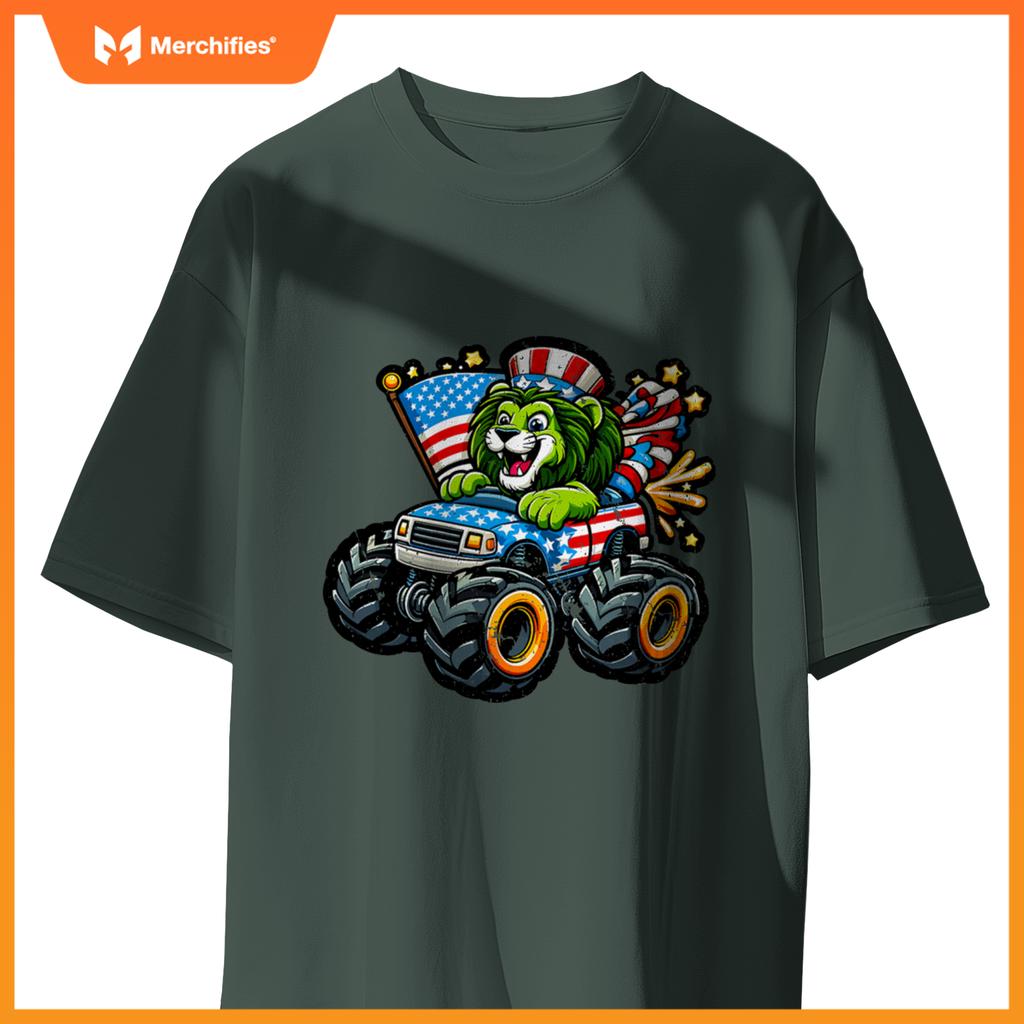 Patriotic Lion 4Th July Monster Truck American T-Shirt