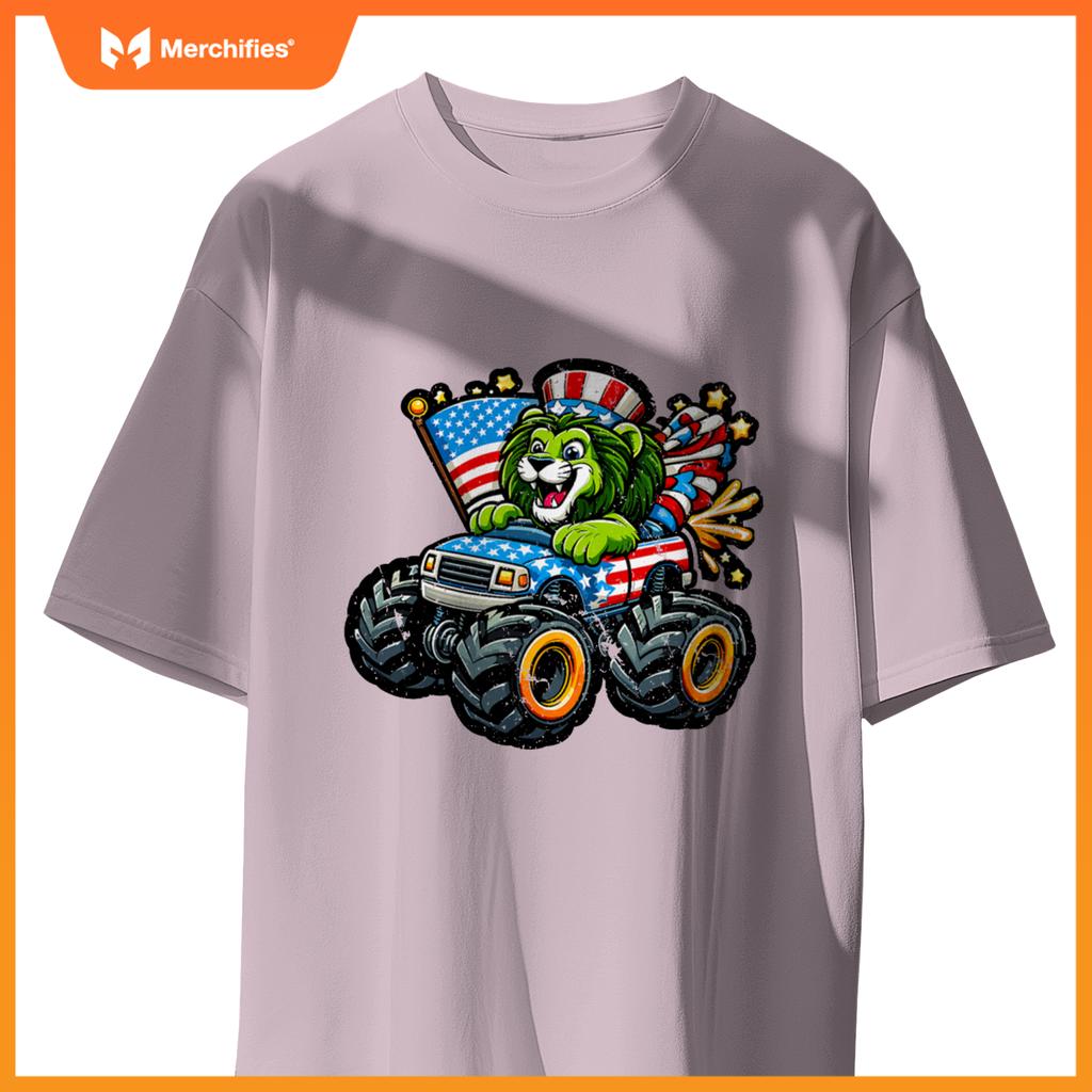 Patriotic Lion 4Th July Monster Truck American T-Shirt