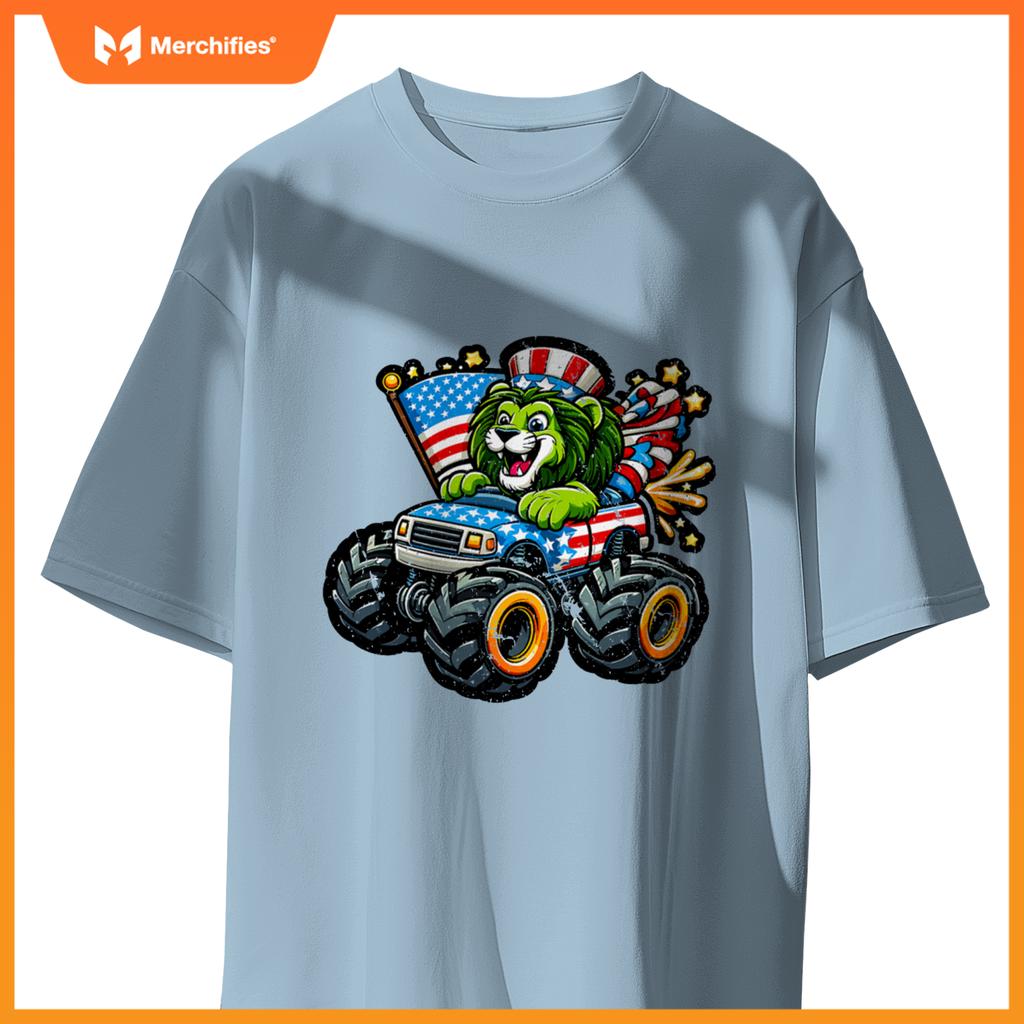 Patriotic Lion 4Th July Monster Truck American T-Shirt