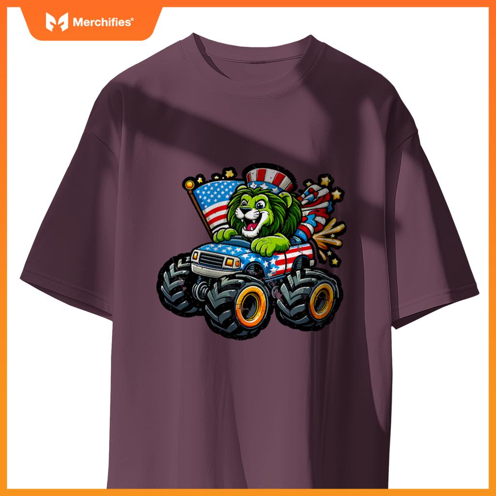 Patriotic Lion 4Th July Monster Truck American T-Shirt