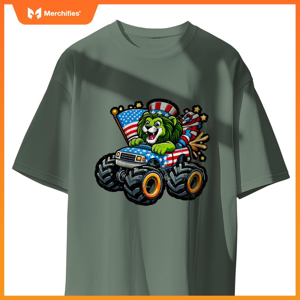 Patriotic Lion 4Th July Monster Truck American T-Shirt