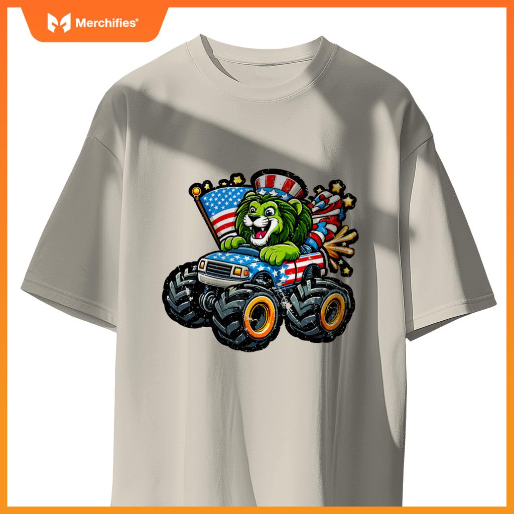 Patriotic Lion 4Th July Monster Truck American T-Shirt