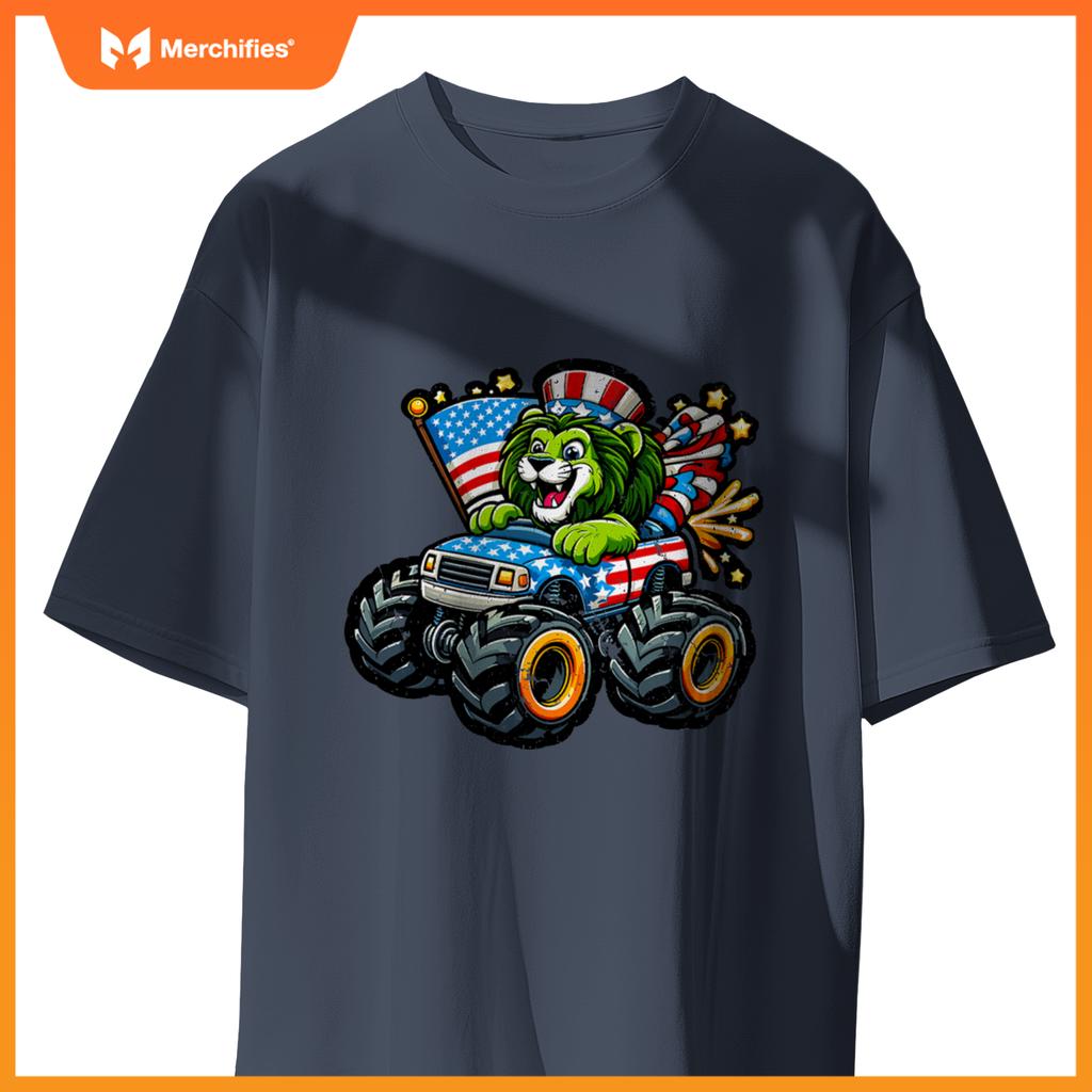 Patriotic Lion 4Th July Monster Truck American T-Shirt
