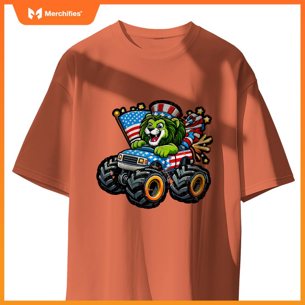 Patriotic Lion 4Th July Monster Truck American T-Shirt